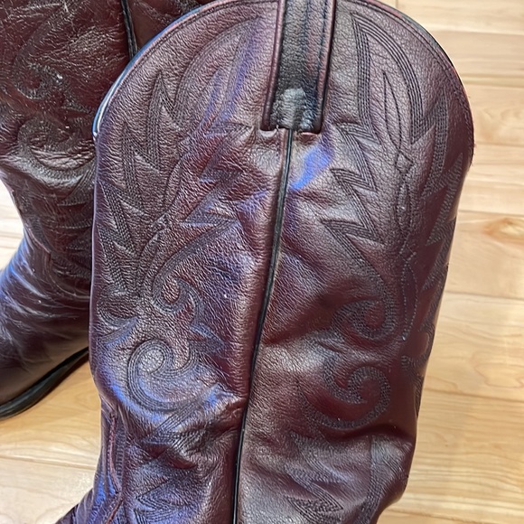 Sheplers Burgundy 14” shaft western leather sole pointed toe cowboy boots main image 4